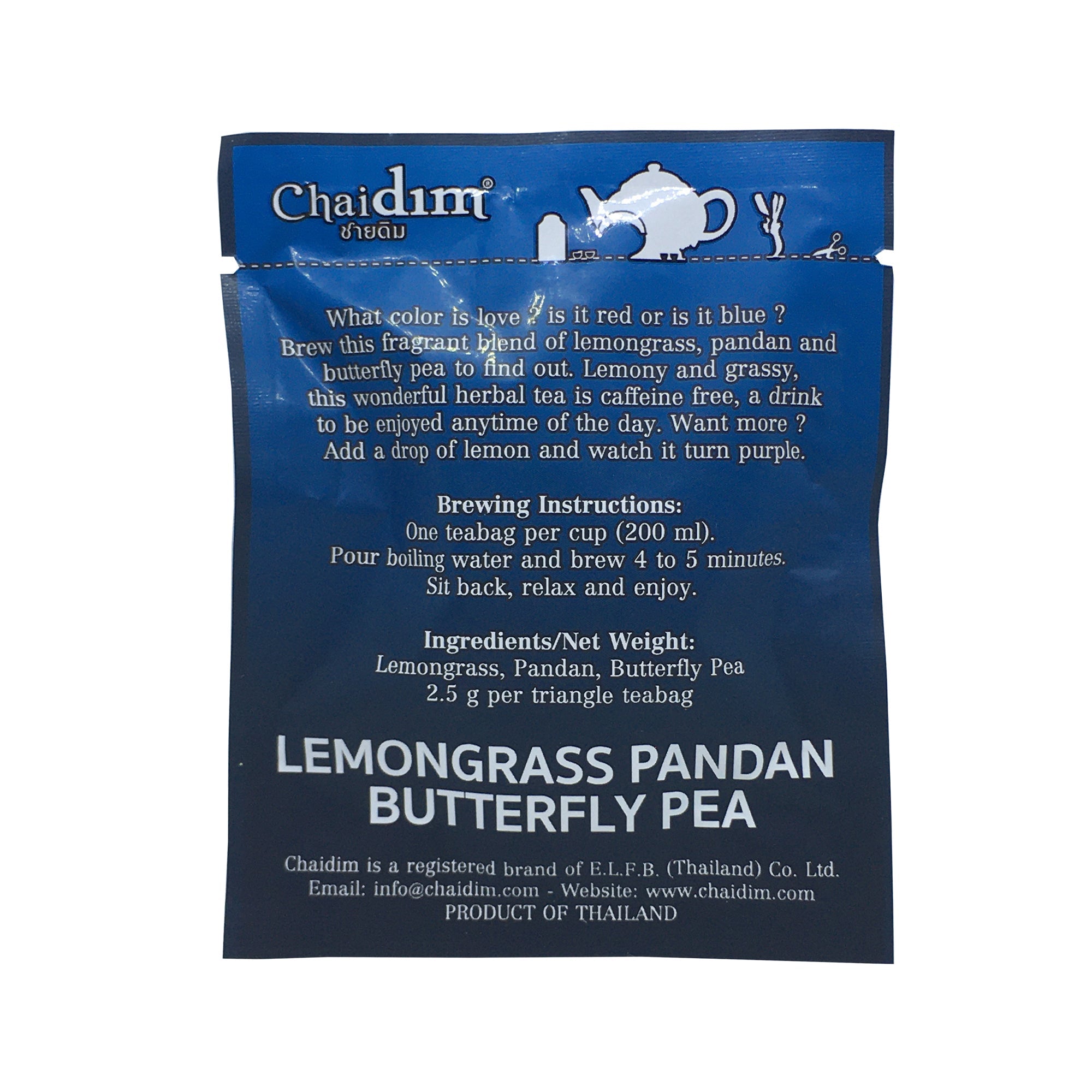 Chaidim Lemongrass Pandan Butterfly Pea Herbal Tea