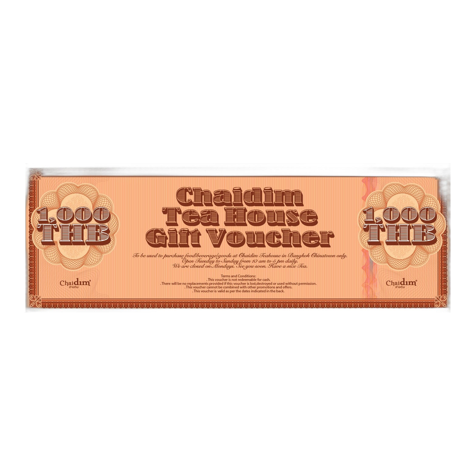 Chaidim Tea House Gift Voucher - THB 1,000